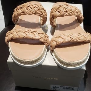 Marc Fisher Jaimee braided leather espadrille slide sandal, Size 9.5, nude, NWT